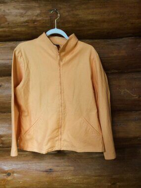Eileen Fisher Orange Waffle Textured Colorful Mock Neck Zip Up Jacket Size Large